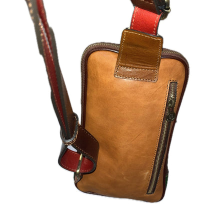 dietro Monospalla multicolor 1 in pelle accessorio Borsa a tracolla artigianale Made in Italy Cuoieria Italiana