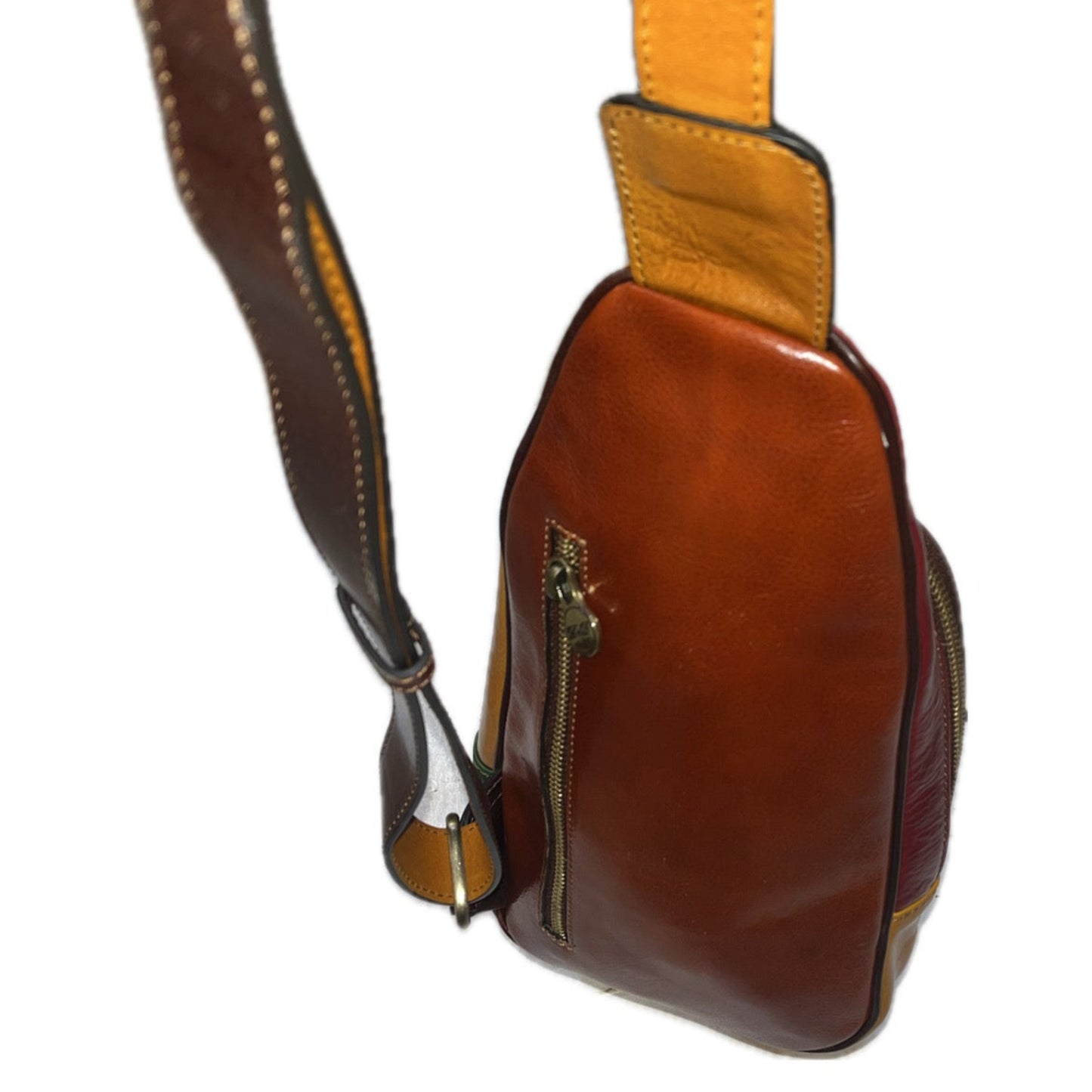 dietro Monospalla multicolor 3 in pelle accessorio Borsa a tracolla artigianale Made in Italy Cuoieria Italiana