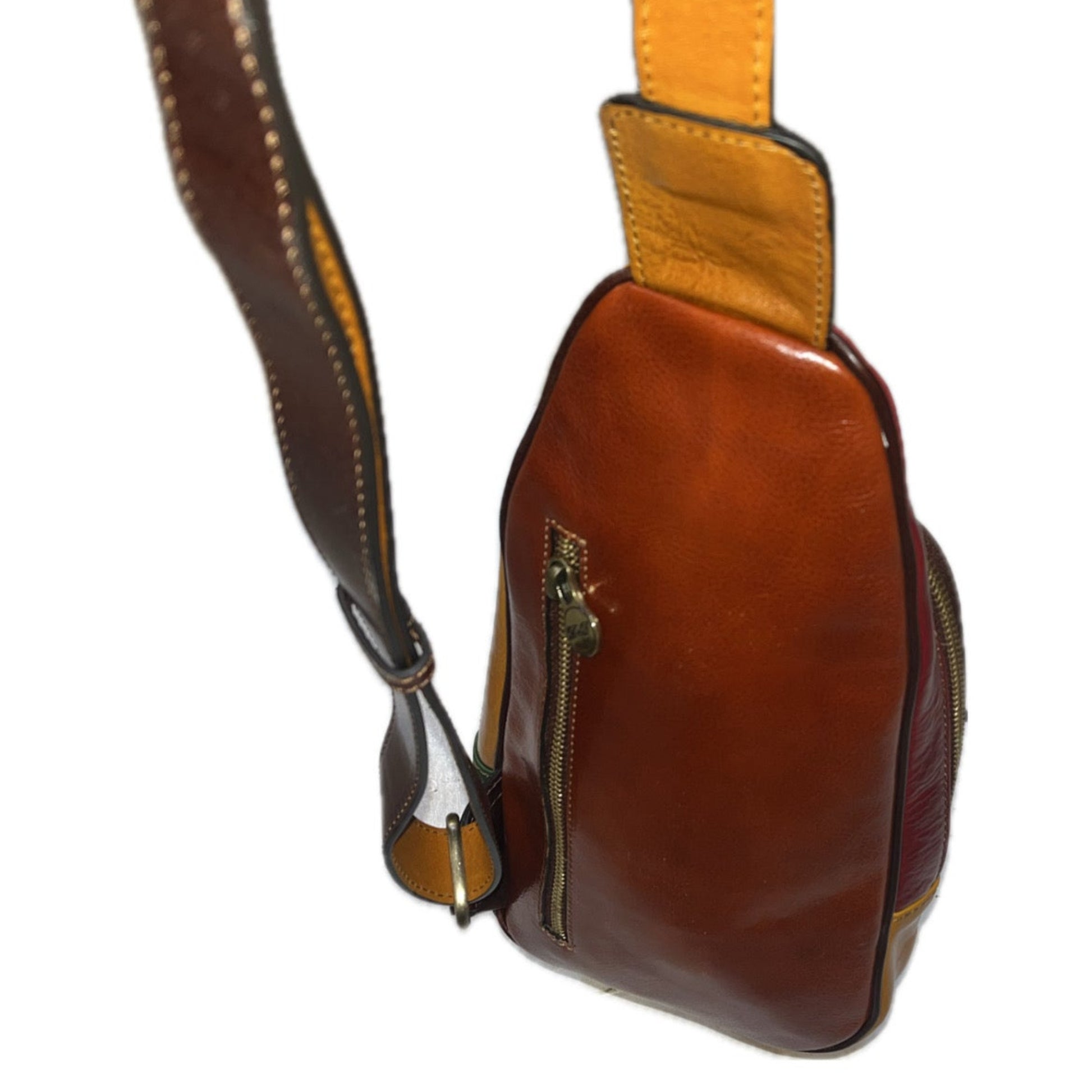 dietro Monospalla multicolor 3 in pelle accessorio Borsa a tracolla artigianale Made in Italy Cuoieria Italiana