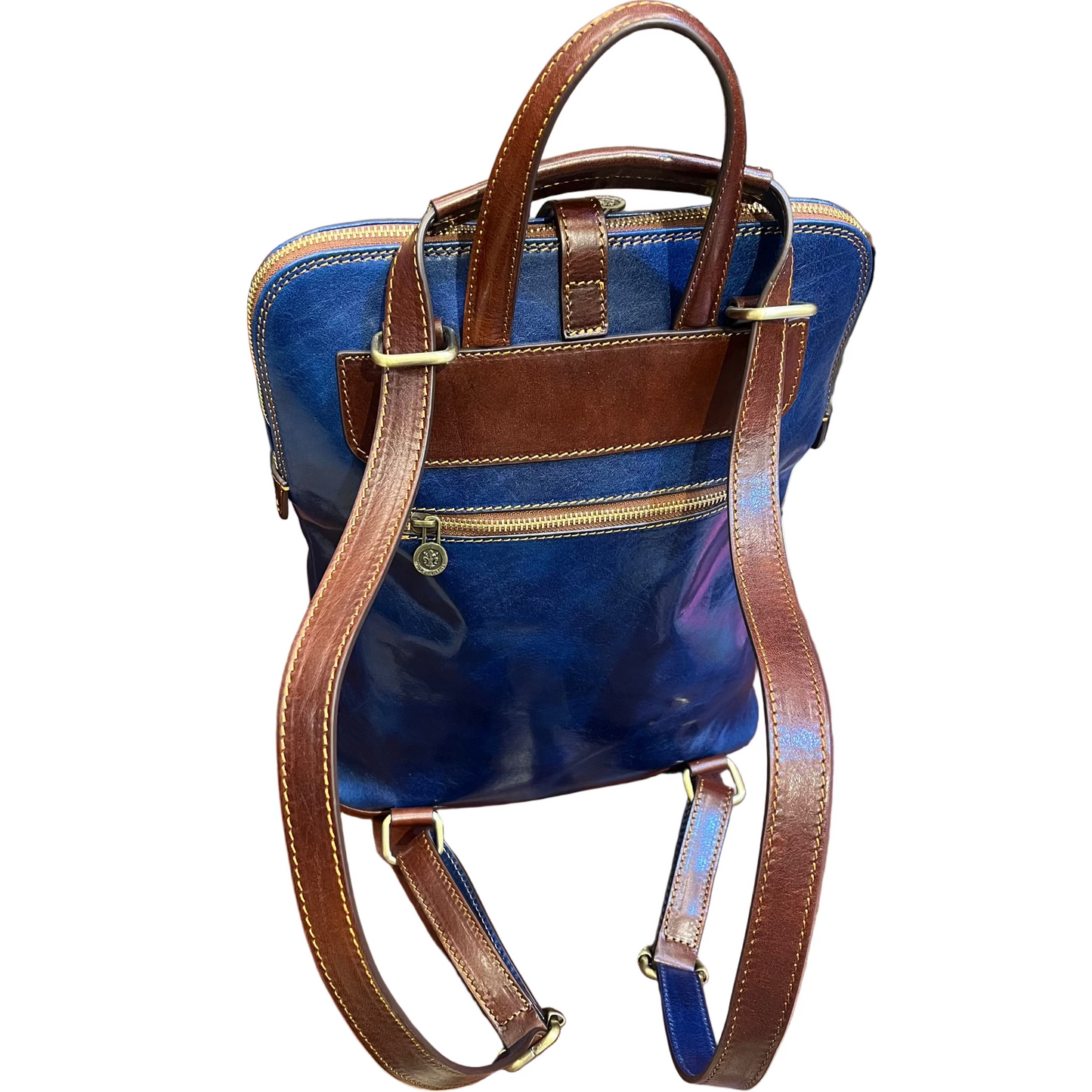 dietro Spartacus Zaino a tracolla in pelle blu porta PC Made in Italy Cuoieria Italiana