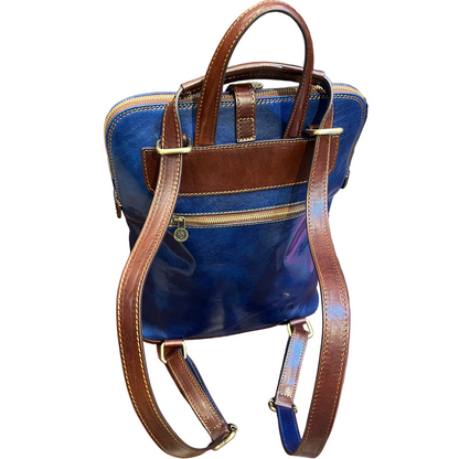 dietro Spartacus Zaino a tracolla in pelle blu porta PC Made in Italy Cuoieria Italiana