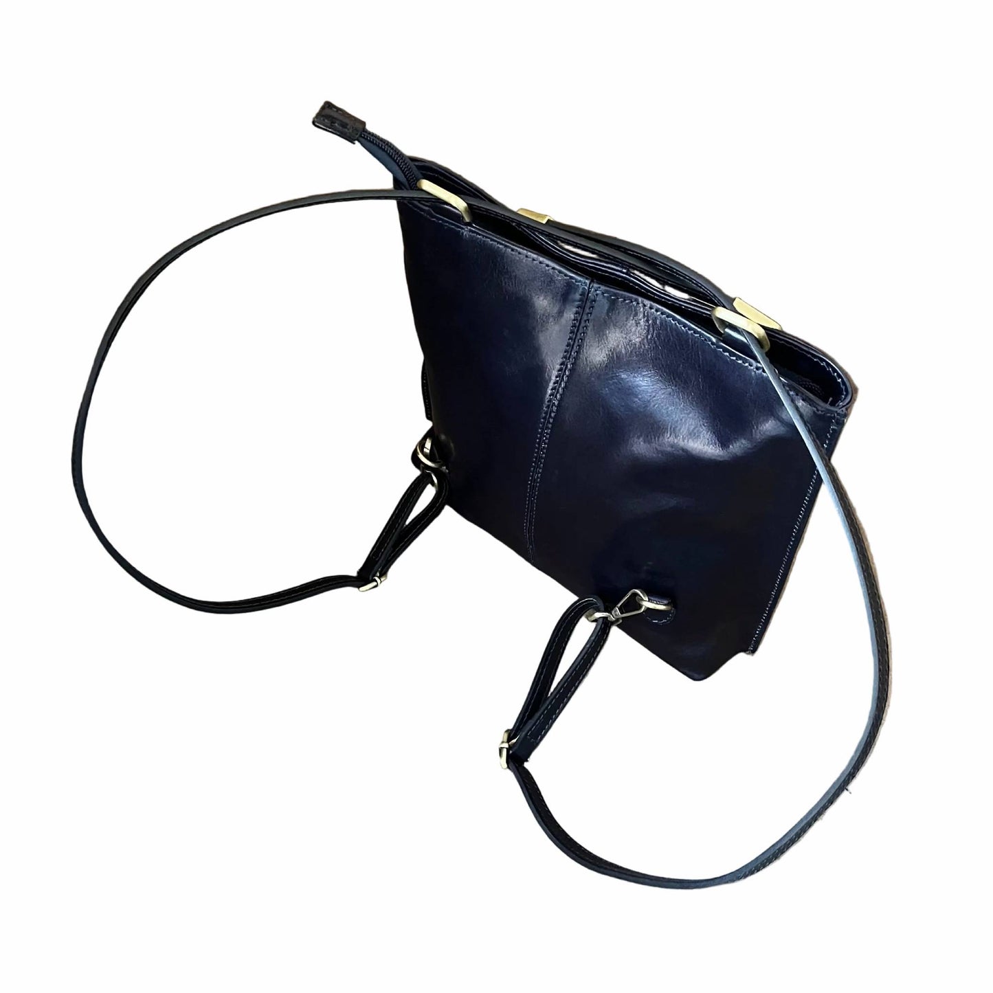 dietro a zaino borsa zaino squadrata in pelle blue navy cuoio made in italy cuoieria italiana