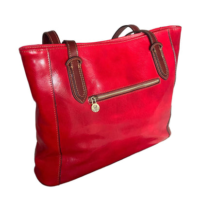 dietro artemis shopper in pelle rossa e marrone da donna porta computer borsa in cuoio made in italy cuoieria italiana