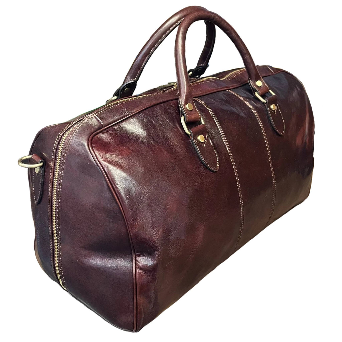 dietro borsone in pelle marrone testa di moro bagaglio a mano in cuoio fatto a mano made in italy cuoieria italiana ®