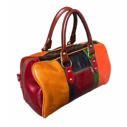dietro borsone piccolo in pelle multicolor bagaglio a mano artigianale made in italy cuoieria italiana