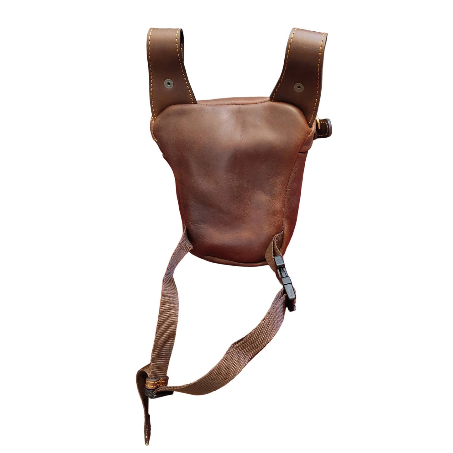 dietro centauro borsa laterale per gamba da moto in pelle marrone marsupio custodia accessorio artigianale in cuoio made in italy cuoieria italiana