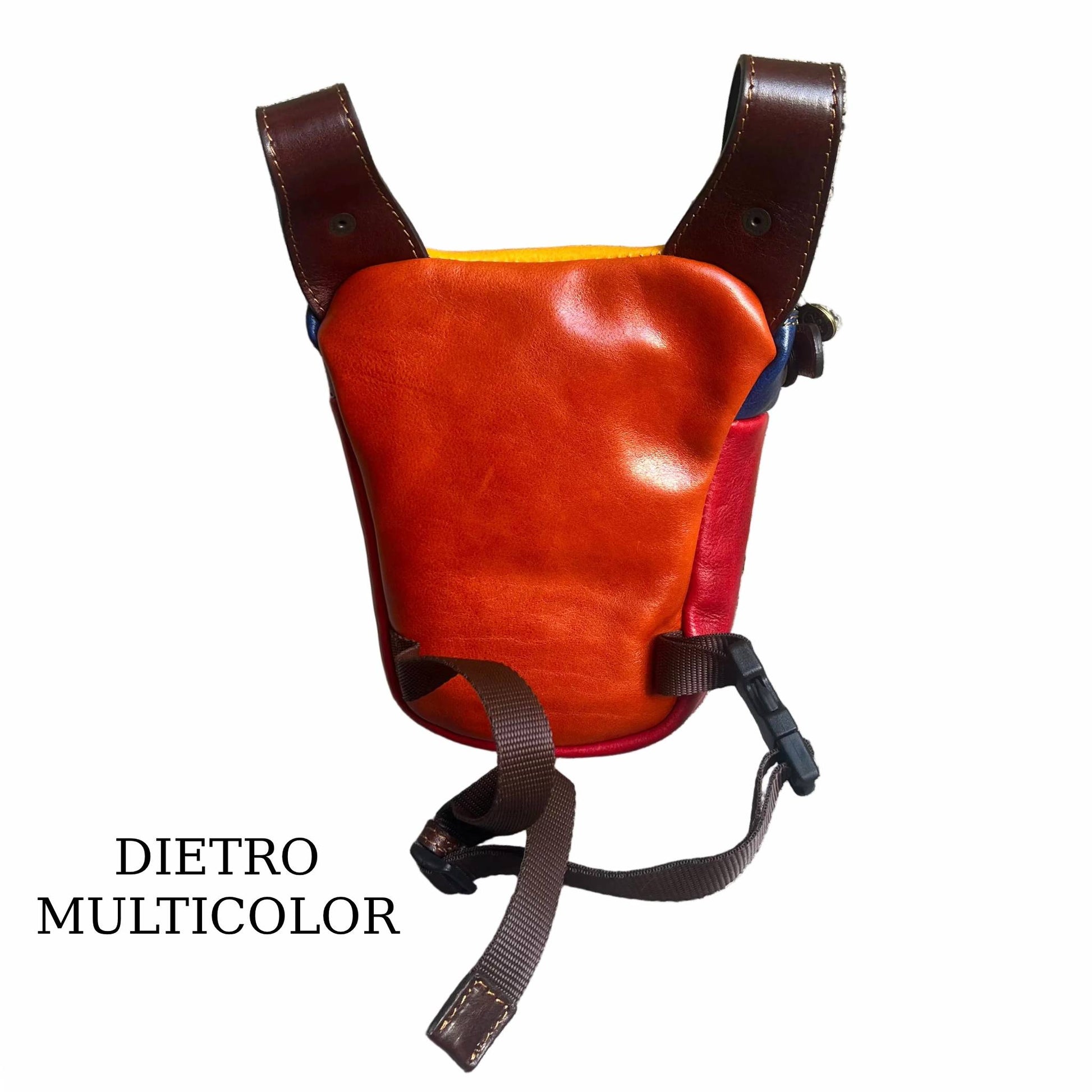 dietro centauro borsa laterale per gamba da moto in pelle multicolor marsupio custodia accessorio artigianale in cuoio made in italy cuoieria italiana