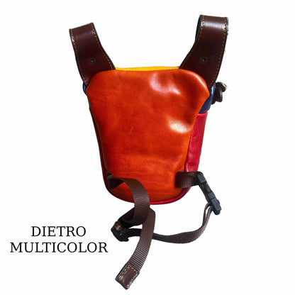 dietro centauro borsa laterale per gamba da moto in pelle multicolor marsupio custodia accessorio artigianale in cuoio made in italy cuoieria italiana