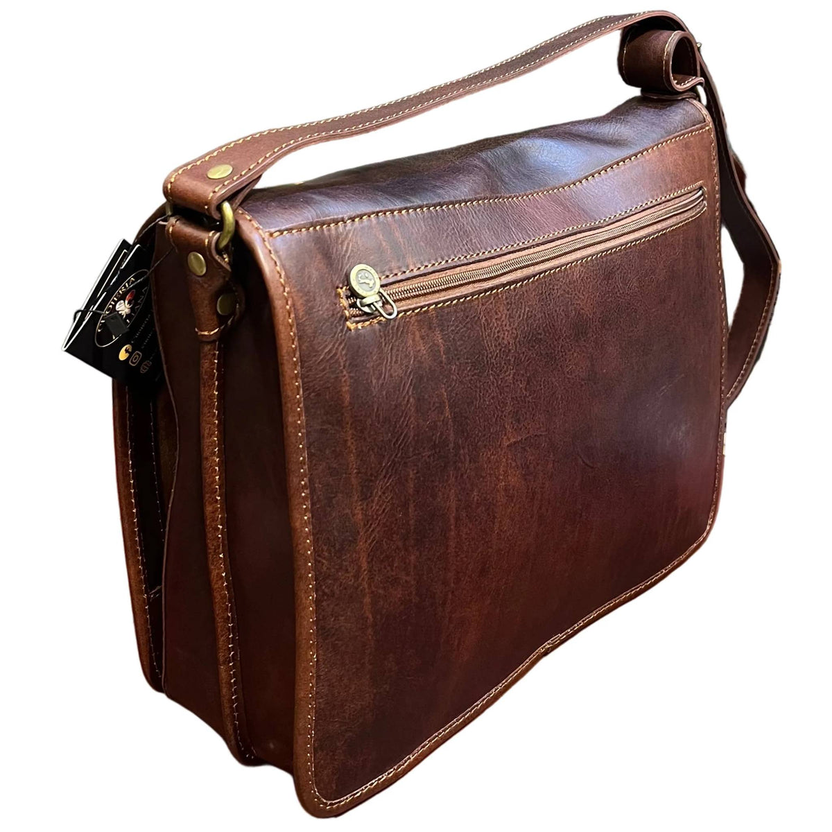 dietro destiny grande postino cartella in pelle marrone borsa fatta a mano in cuoio made in italy cuoieria italiana®