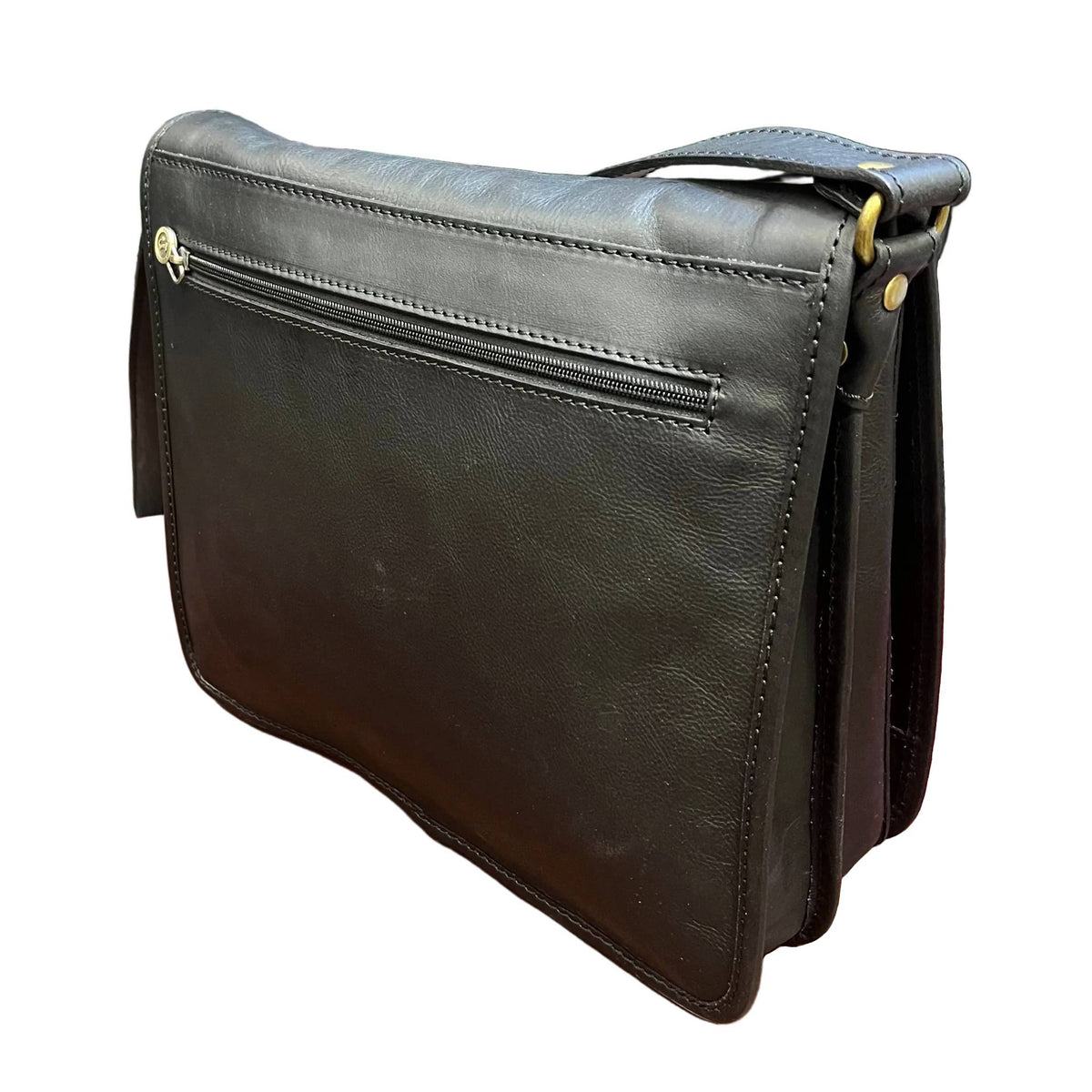 dietro destiny media postino cartella in pelle nera borsa fatta a mano in cuoio made in italy cuoieria italiana®