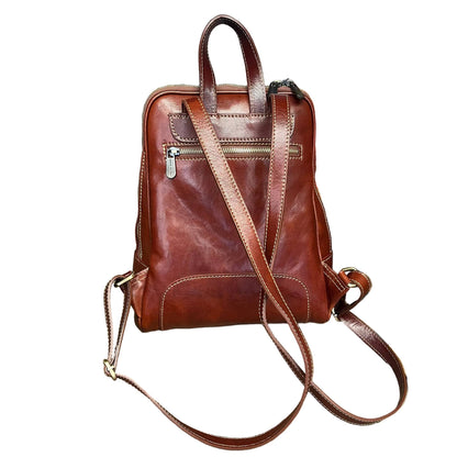 dietro foglia zaino compatto in pelle marrone borsa in cuoio fatta a mano made in italy cuoieria italiana ®