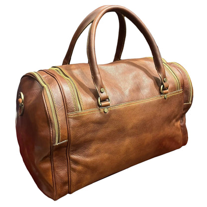 dietro gimnasio bagaglio a mano sportivo in cuoio borsa da viaggio borsone fatto a mano in pelle marrone classico made in italy cuoieria italiana®
