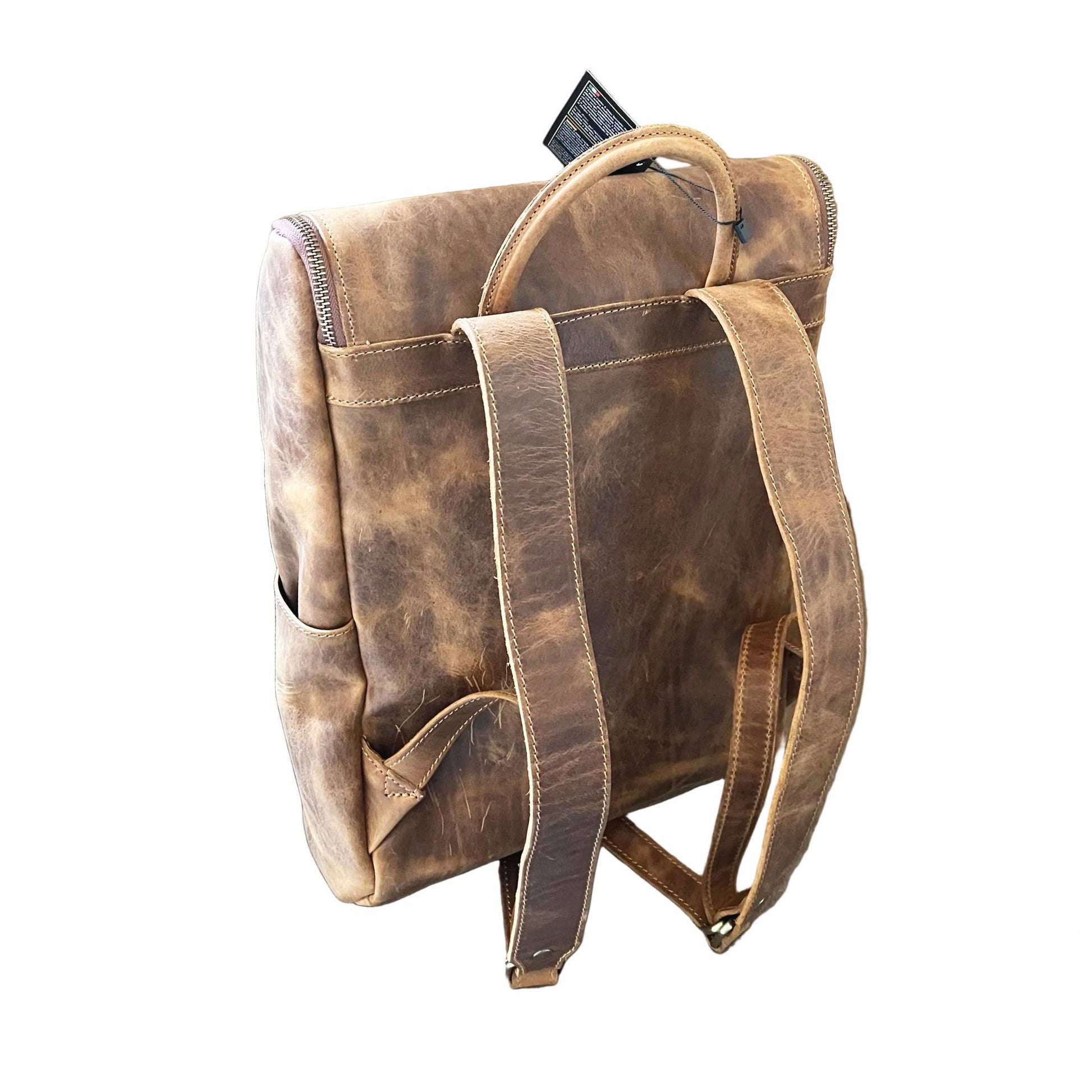 dietro nomade eterno zaino porta pc in pelle vintage cuoio invecchiato artigianale made in italy cuoieria italiana