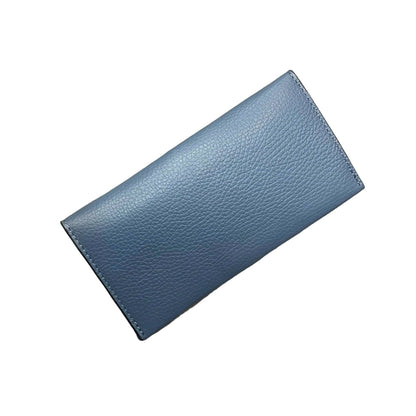 dietro portafoglio sottile in pelle azzurro blue jeans artigianale porta carte in cuoio made in italy cuoieria italiana