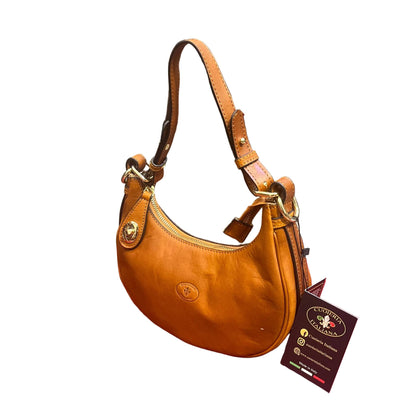 eterna borsa piccola a tracolla in pelle tinta cuoio naturale opaco  da donna fatta a mano in cuoio made in italy cuoieria italiana