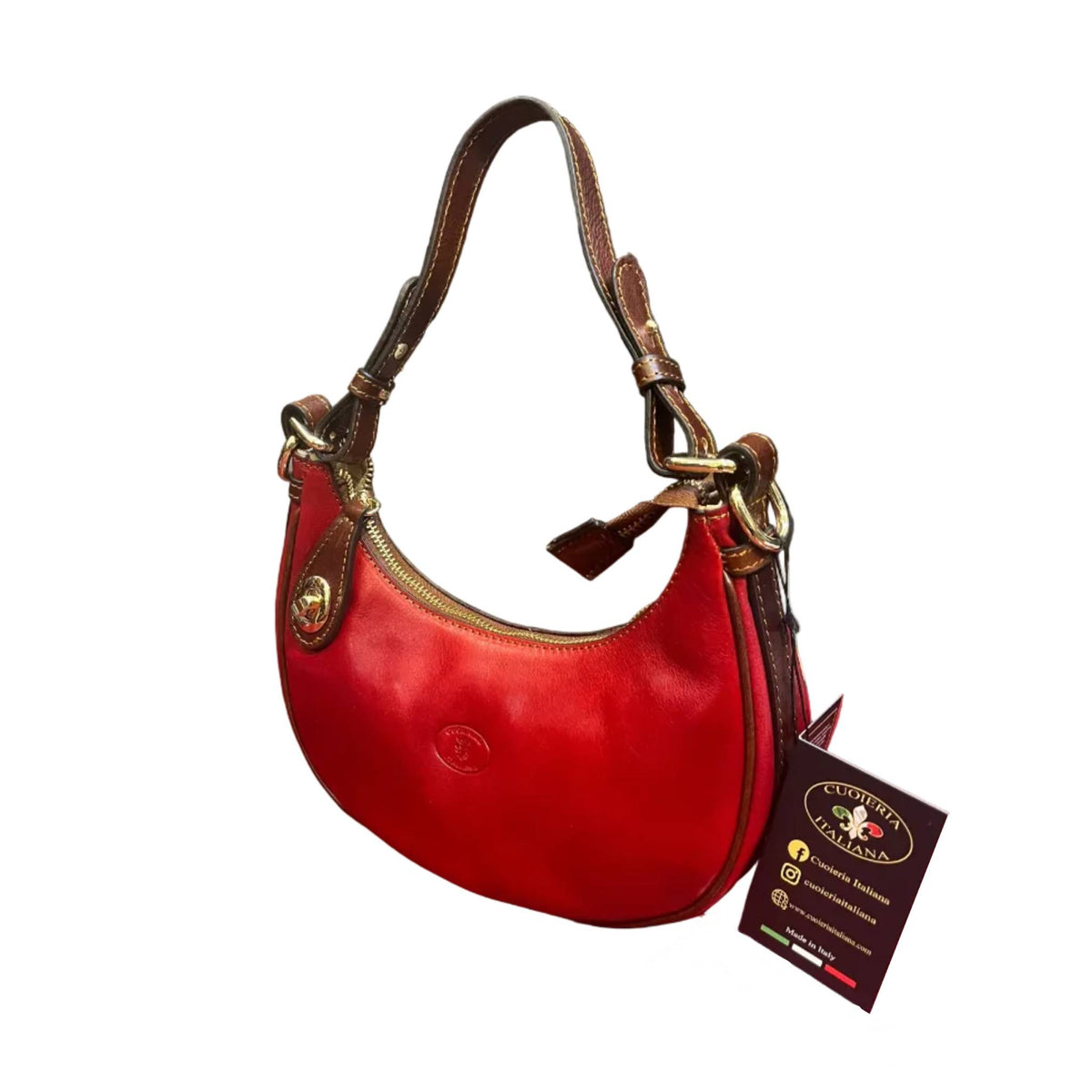eterna borsa piccola a tracolla in pelle rossa e marrone da donna fatta a mano in cuoio made in italy cuoieria italiana