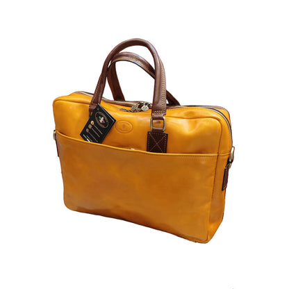 fenix cartella in pelle gialla e marrone borsa porta computer a doppio scomparto made in Italy cuoieria italiana