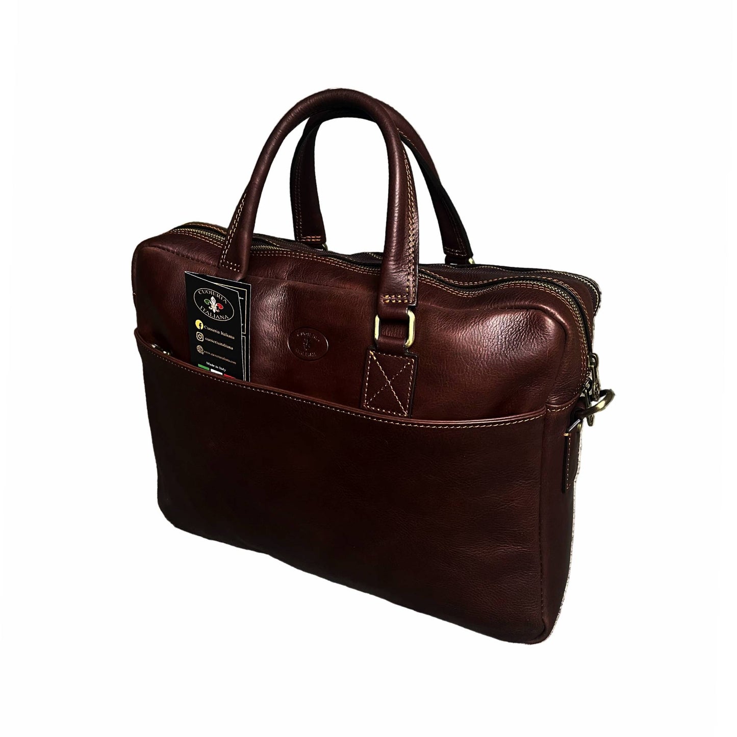 fenix cartella in pelle marrone testa di moro borsa porta computer a doppio scomparto made in Italy cuoieria italiana