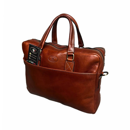 fenix cartella in pelle tinta cuoio naturale borsa porta computer a doppio scomparto made in Italy cuoieria italiana