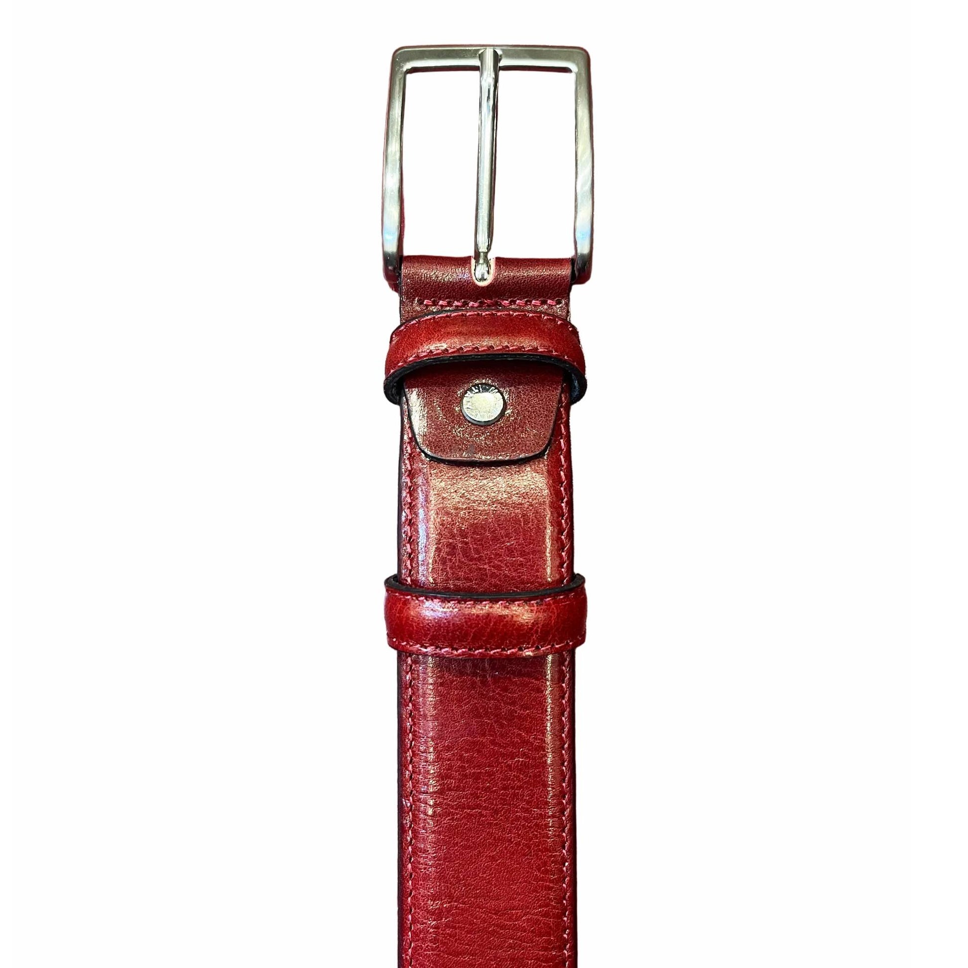 fibbia cintura rossa in pelle accessorio in cuoio made in italy cuoieria italiana