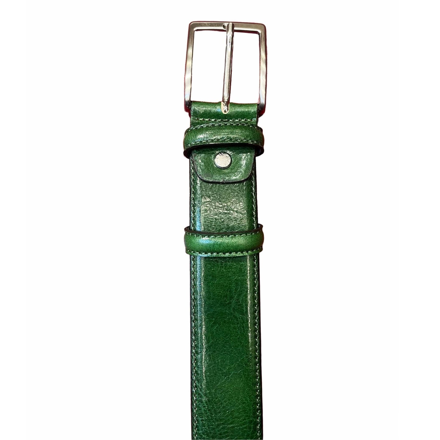 fibbia cintura verde in pelle accessorio in cuoio made in italy cuoieria italiana