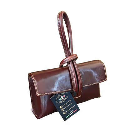 fiocco pochette borsetta a tracolla in pelle marrone classico made in italy cuoieria italiana