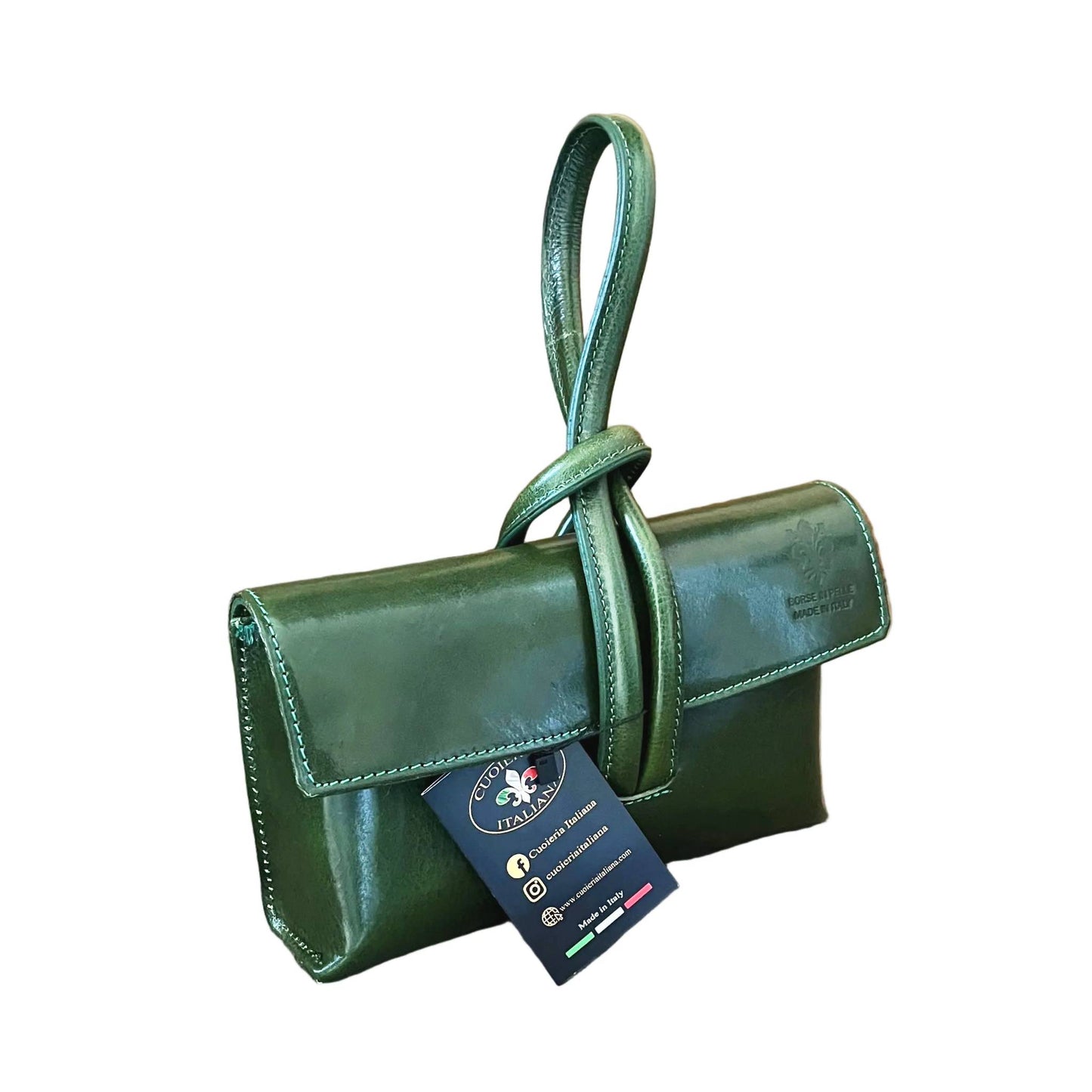 fiocco pochette borsetta a tracolla in pelle verde made in italy cuoieria italiana