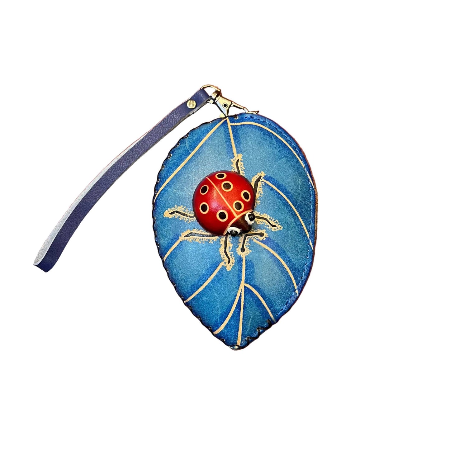 foglia porta chiavi in pelle azzurro artigianale accessorio in cuoio made in italy cuoieria italiana