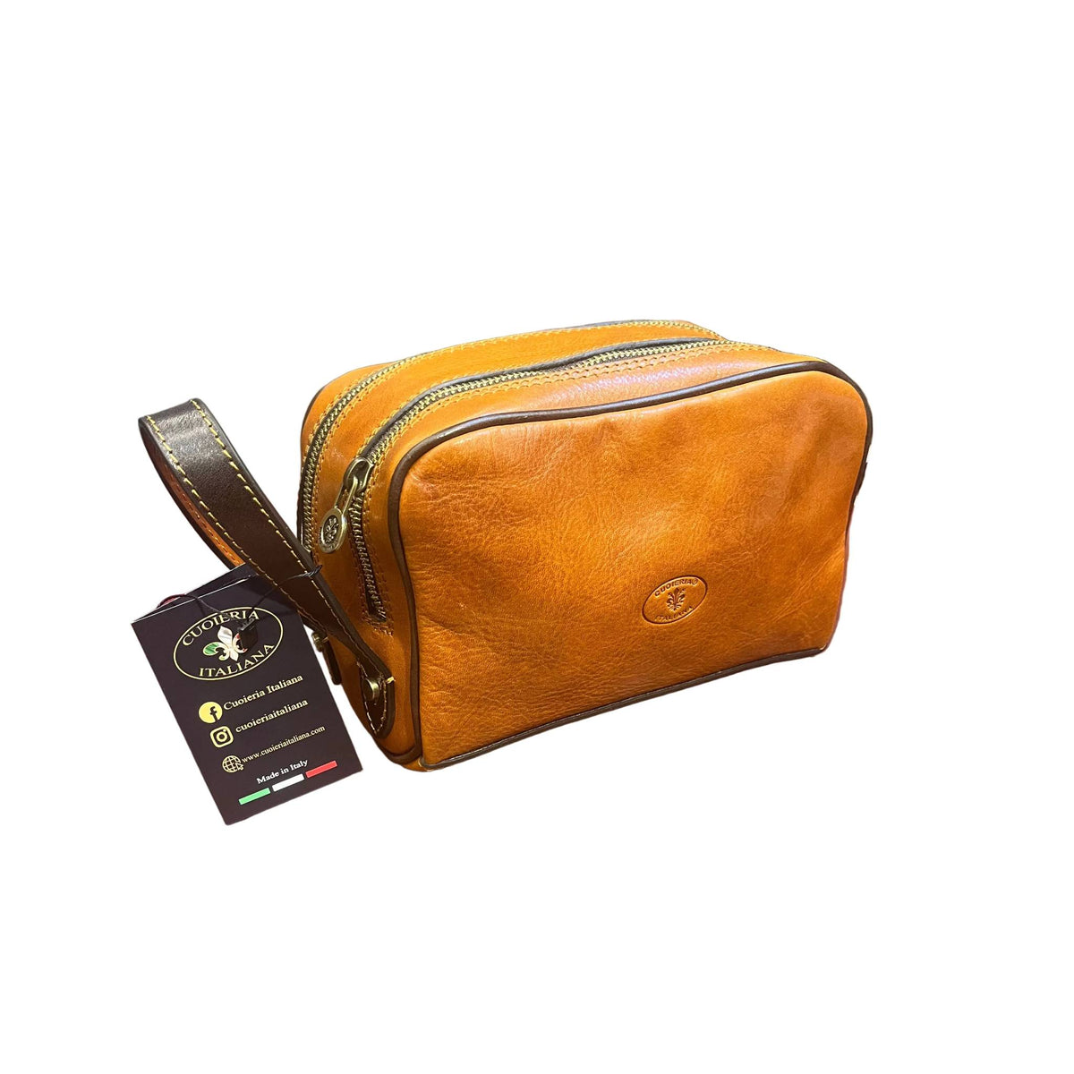 folgore pochette in pelle cuoio e testa di moro unisex fatto a mano in cuoio made in italy cuoieria italiana®