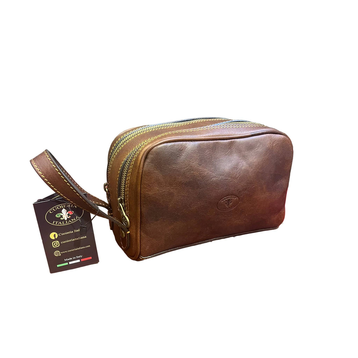 folgore pochette in pelle marrone testa di moro unisex fatto a mano in cuoio made in italy cuoieria italiana®