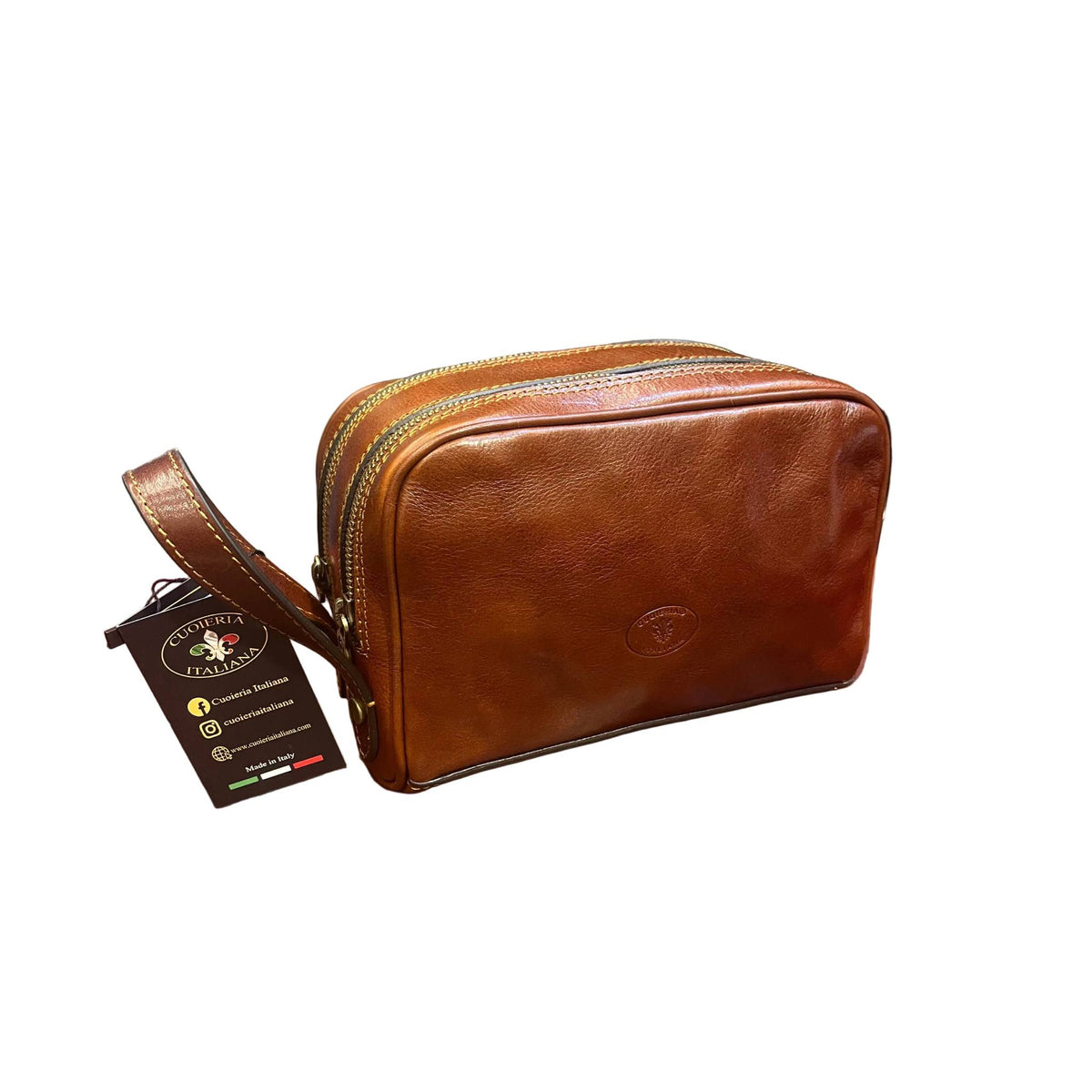 folgore pochette in pelle marrone unisex fatto a mano in cuoio made in italy cuoieria italiana®
