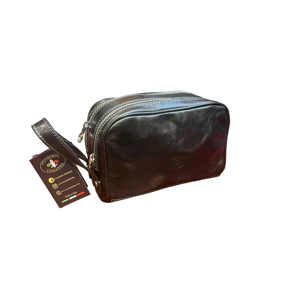 folgore pochette in pelle nera unisex fatto a mano in cuoio made in italy cuoieria italiana®