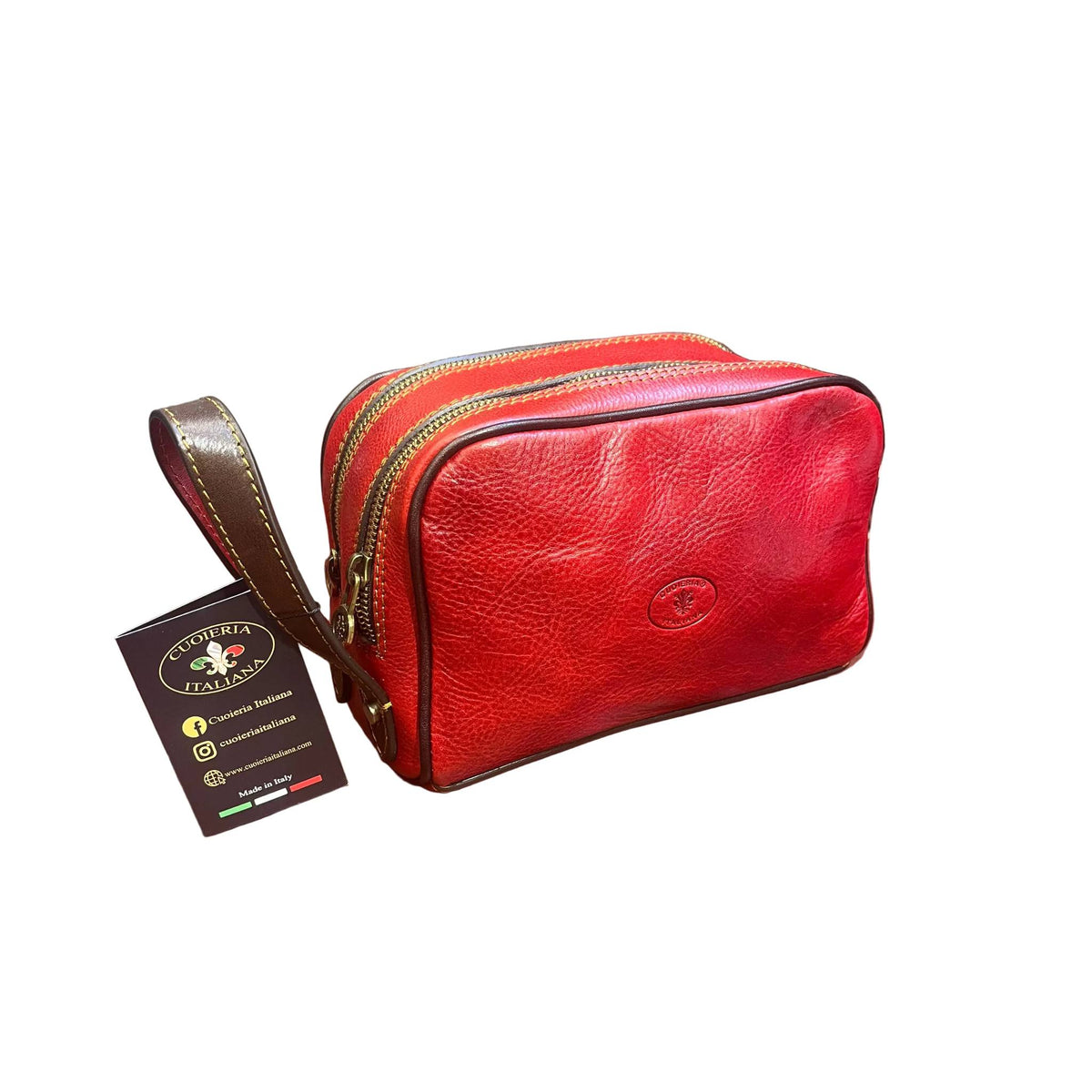 folgore pochette in pelle rosso e marrone unisex fatto a mano in cuoio made in italy cuoieria italiana®