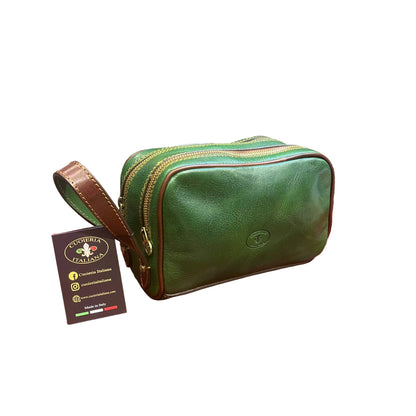 folgore pochette in pelle verde e marrone unisex fatto a mano in cuoio made in italy cuoieria italiana®