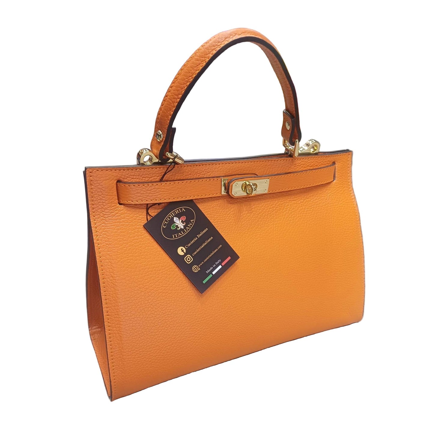 gala borsa rigida in pelle arancione grande da donna elegante made in italy cuoieria italiana