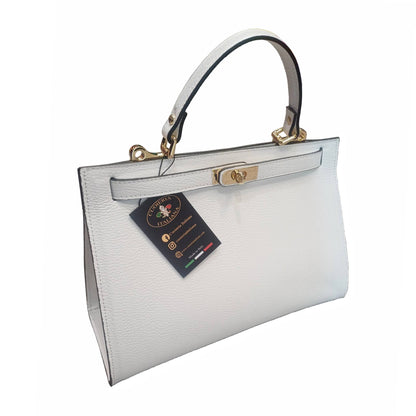 gala borsa rigida in pelle bianca grande da donna elegante made in italy cuoieria italiana