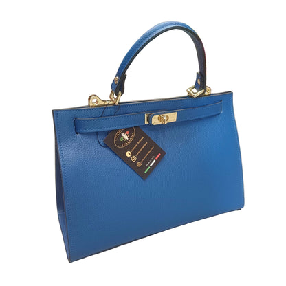 gala borsa rigida in pelle blu elettrico grande da donna elegante made in italy cuoieria italiana