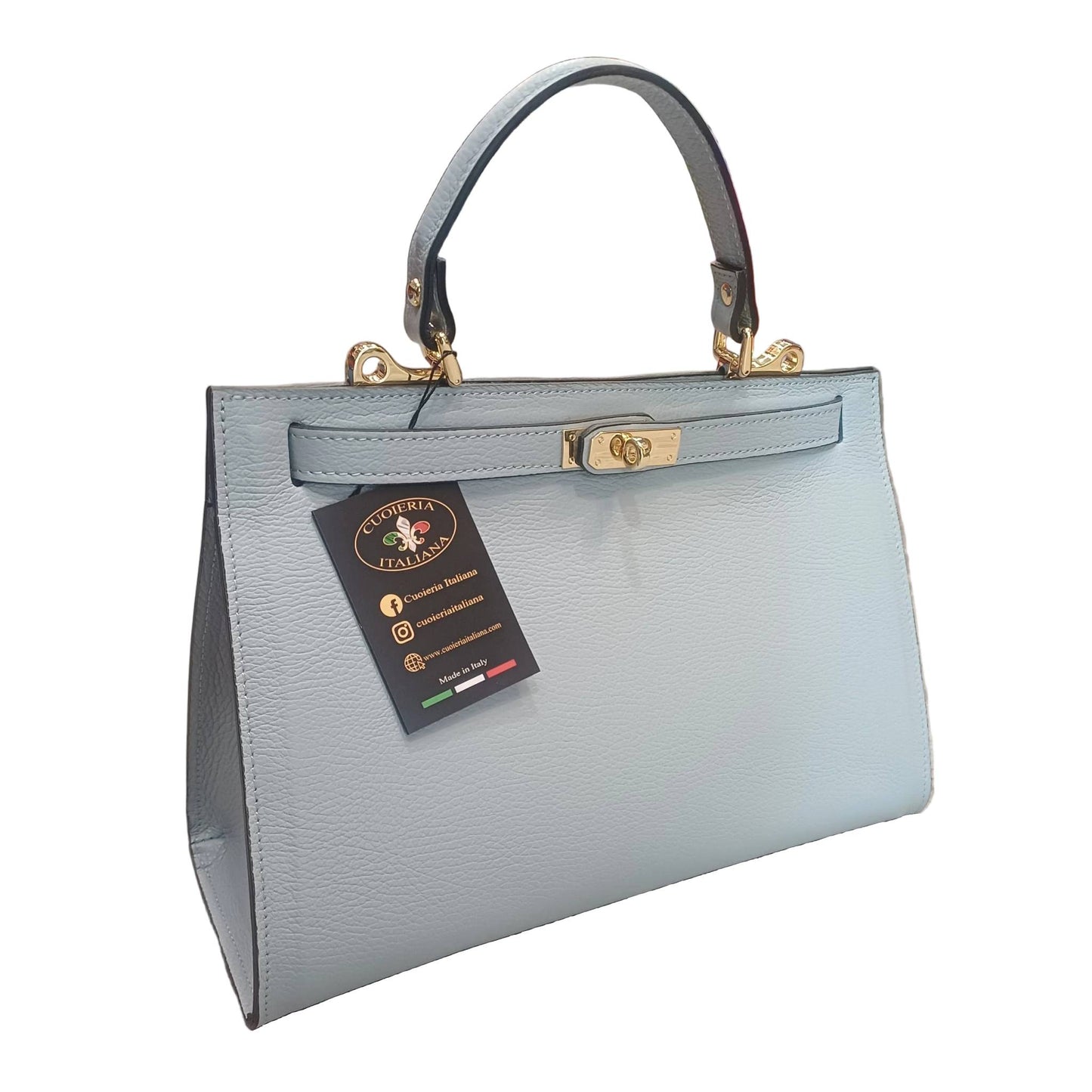 gala borsa rigida in pelle celeste grande da donna elegante made in italy cuoieria italiana