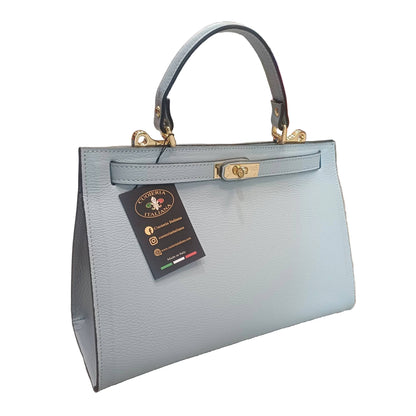 gala borsa rigida in pelle celeste grande da donna elegante made in italy cuoieria italiana