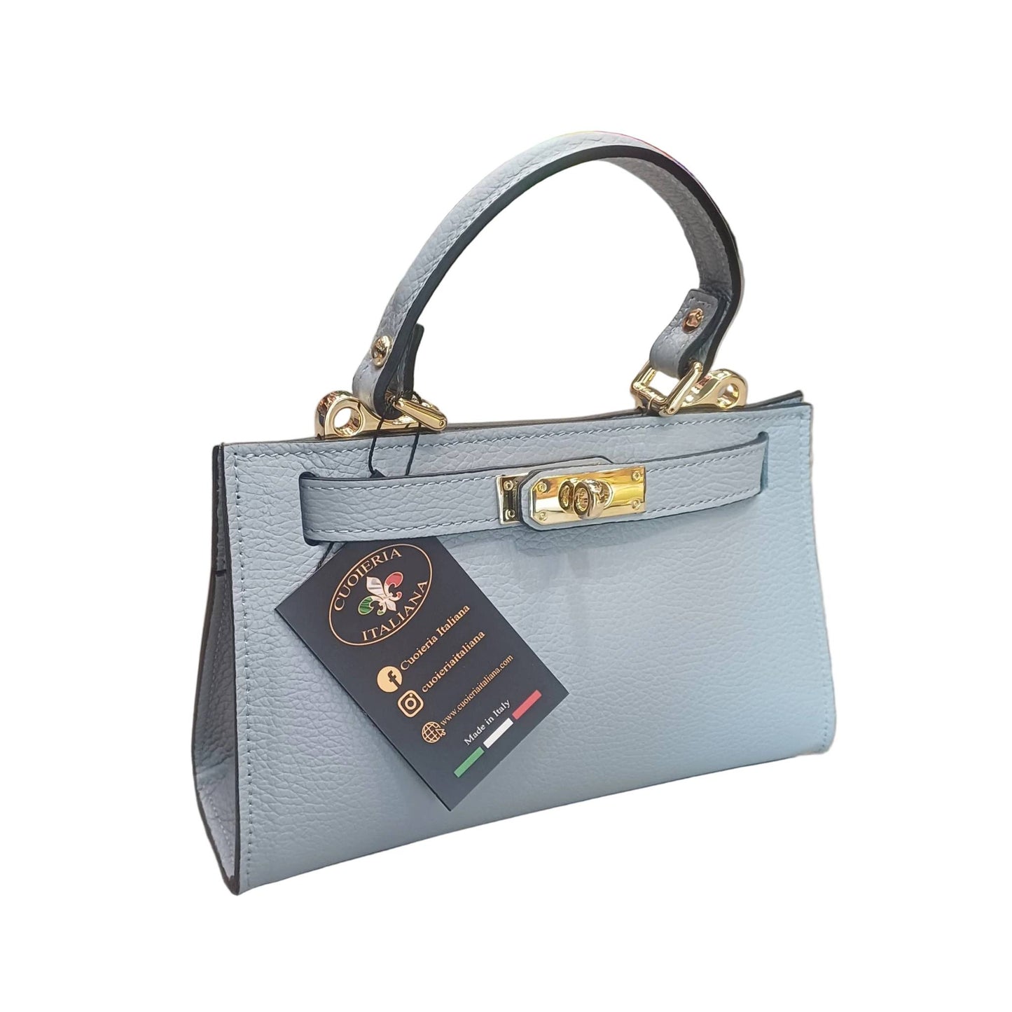 gala borsa rigida in pelle celeste piccola da donna elegante made in italy cuoieria italiana
