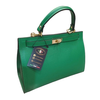 gala borsa rigida in pelle verde grande da donna elegante made in italy cuoieria italiana