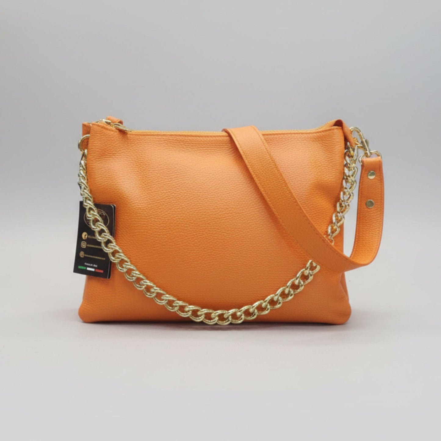 gemini grande borsa a tracolla in pelle arancione da donna artigianale made in italy cuoieria italiana