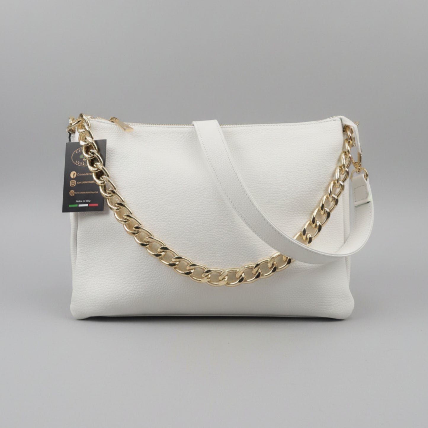 gemini grande borsa a tracolla in pelle bianca da donna artigianale made in italy cuoieria italiana