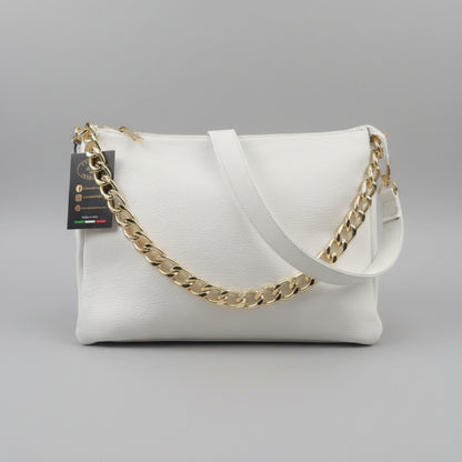 gemini grande borsa a tracolla in pelle bianca da donna artigianale made in italy cuoieria italiana