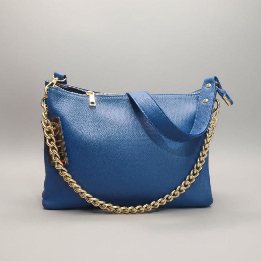 gemini grande borsa a tracolla in pelle blu elettrico da donna artigianale made in italy cuoieria italiana