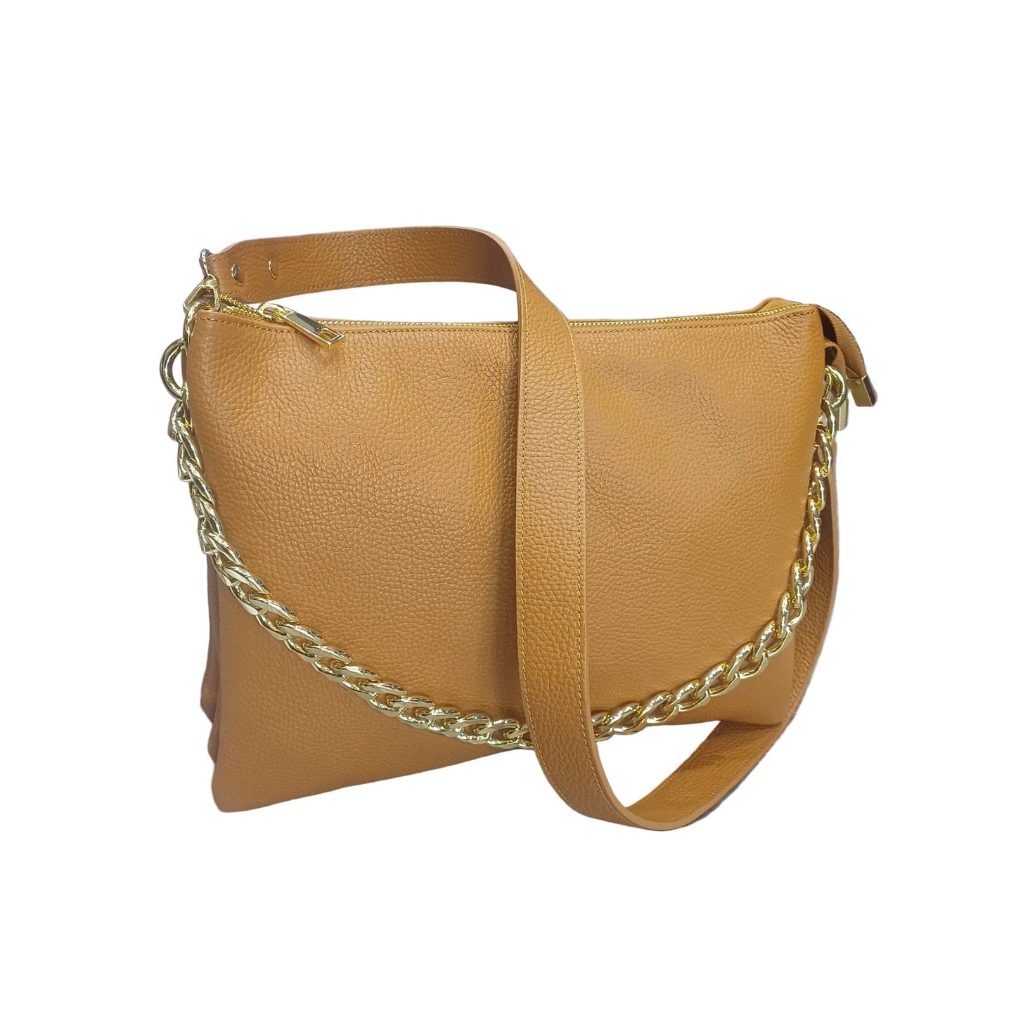 gemini grande borsa a tracolla in pelle cammello da donna artigianale made in italy cuoieria italiana