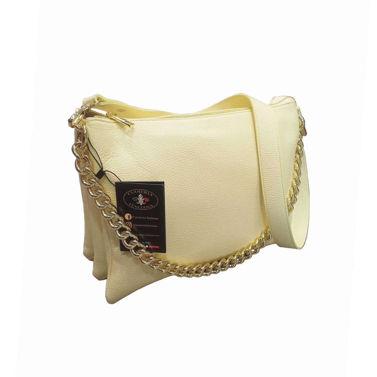 gemini grande borsa a tracolla in pelle gialla chiara da donna artigianale made in italy cuoieria italiana
