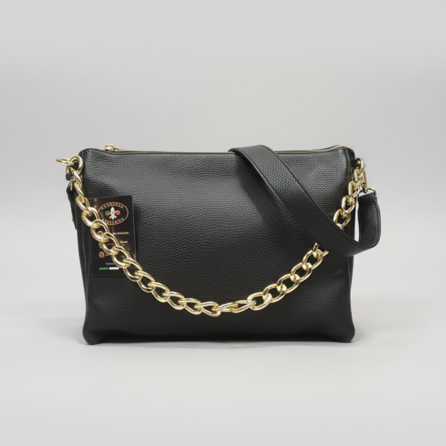 gemini grande borsa a tracolla in pelle nera da donna artigianale made in italy cuoieria italiana