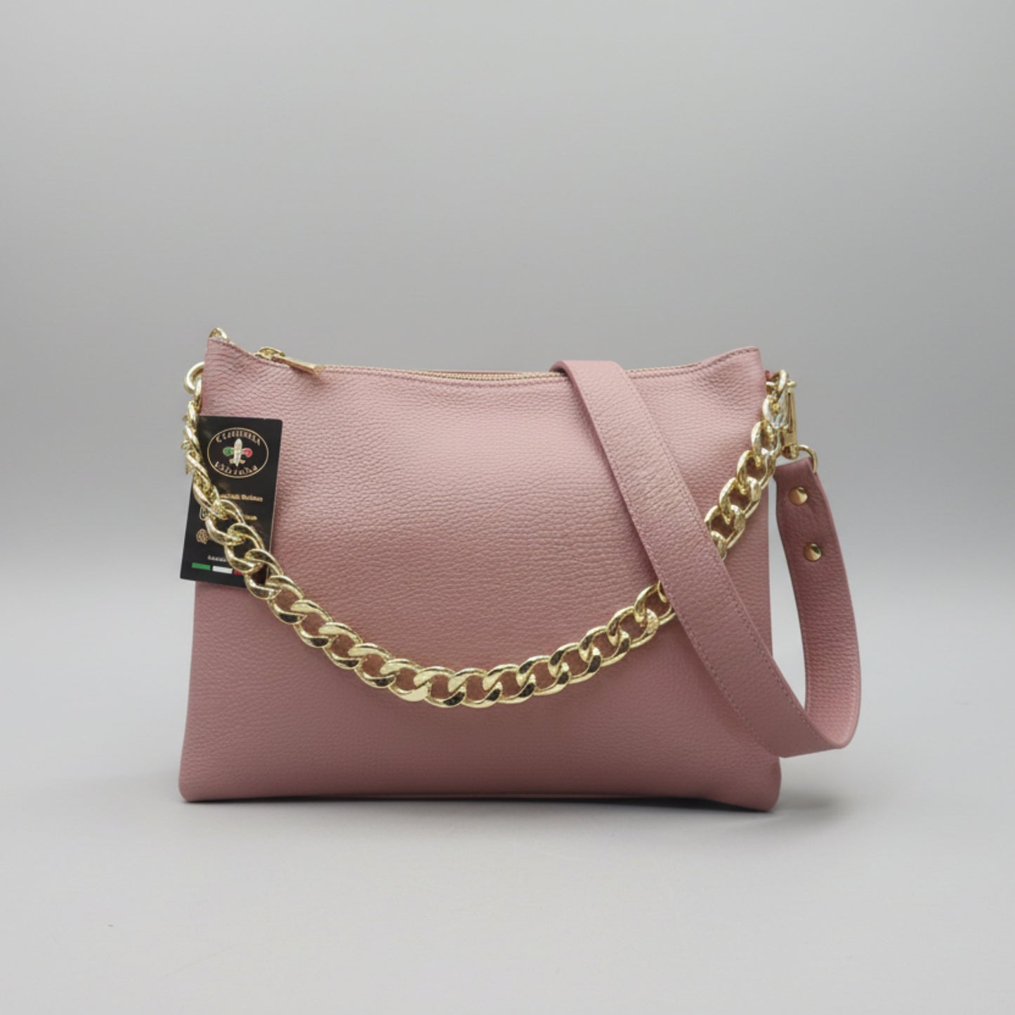 gemini grande borsa a tracolla in pelle rosa chiaro da donna artigianale made in italy cuoieria italiana