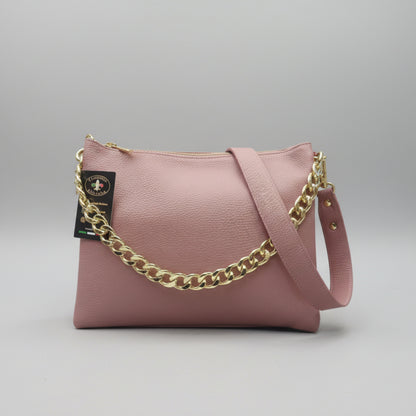 gemini grande borsa a tracolla in pelle rosa chiaro da donna artigianale made in italy cuoieria italiana